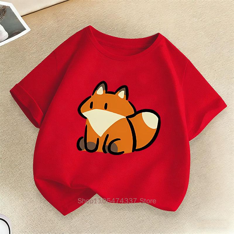 Cartoon Fox Print Tshirts For Boys Girls Summer Children Casual Cute Colorful Tops Kids Comfortable Oneck Short Sleeve Tees