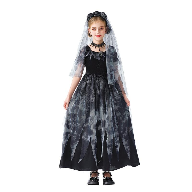 Halloween Kids Costume Girl Witch Demon Ghost Bride Vampire Skull Zombie Dress