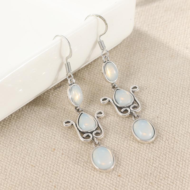 

Богемний Стиль Сережки-підвіски у Формі Краплі зі Штучного Місячного Каменю Жіночі Елегантні Вишукані Весільні Вечірні Сережки-підвіски WHITE