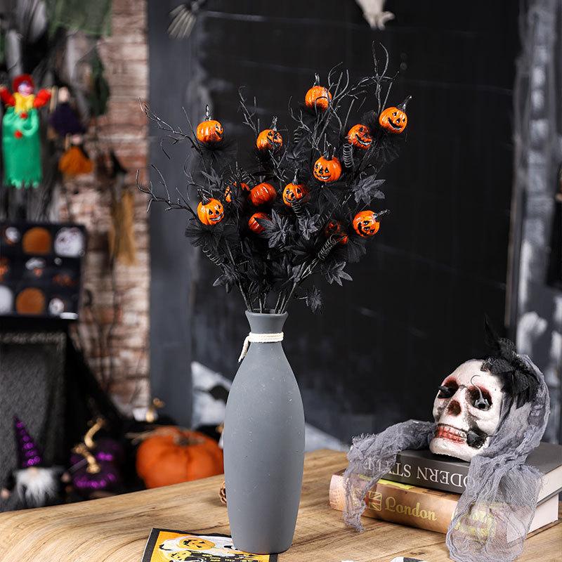 Halloween Artificial Pumpkin Bouquet Decor - Black & Orange Spooky Ghostly Pumpkins with Bats,Home Decorators, Party Centerpiece