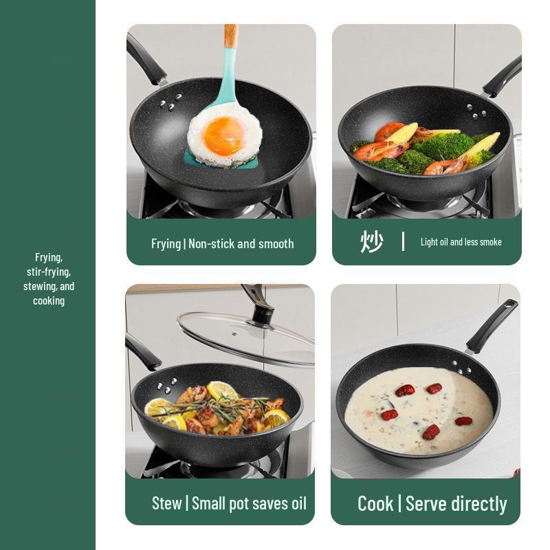 Maifan Stone Non-stick Wok Stir-fry Pan, Thickened Flat-bottom, Multi-layer Die-cast, Universal Stove Compatible.