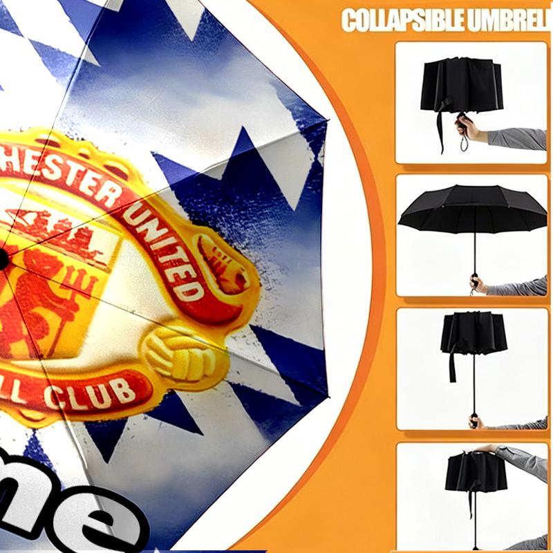 Custom Name Personalized Manchester United F.C Print Umbrella, Auto Open Close, 8‑Rib Sturdy Frame, Commute Camping Hiking Use, Birthday Gift
