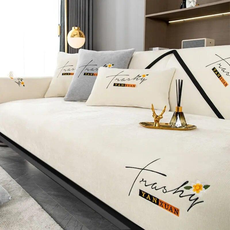 

Mektuplar nakış kanepe yastığı kaymaz kalınlaştırmak şönil Mat Modern sadelik kanepe havlu ev kanepe kanepe kılıfı oturma odası için 90x240cm 1pcs