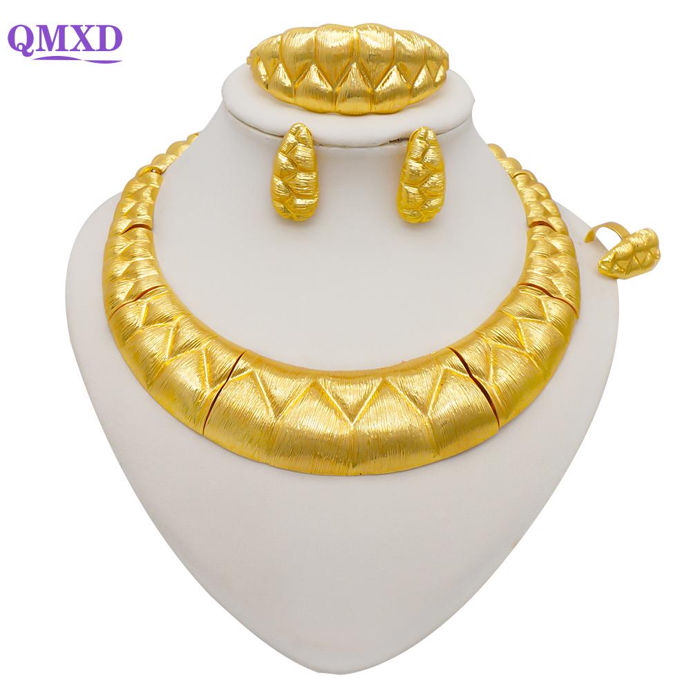 Dubai Gold Color Jewelry Sets African Indian Wedding Bridal Wife Gifts Necklace Bracelet Earrings Ring Jewelery For Women
