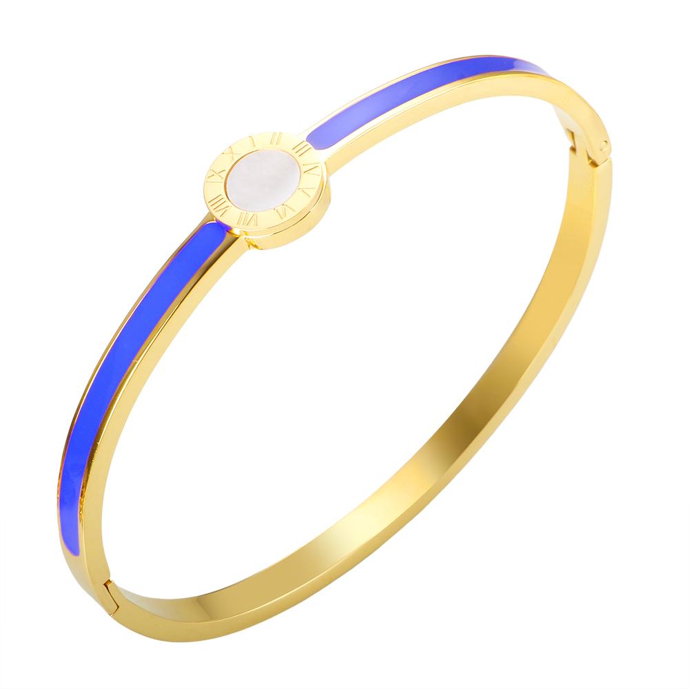 Popularity Stainless Steel Colorful Sweet Enamel Shell Bangle for Women Round Roman Numerals Bracelet Waterproof Trendy Jewelry