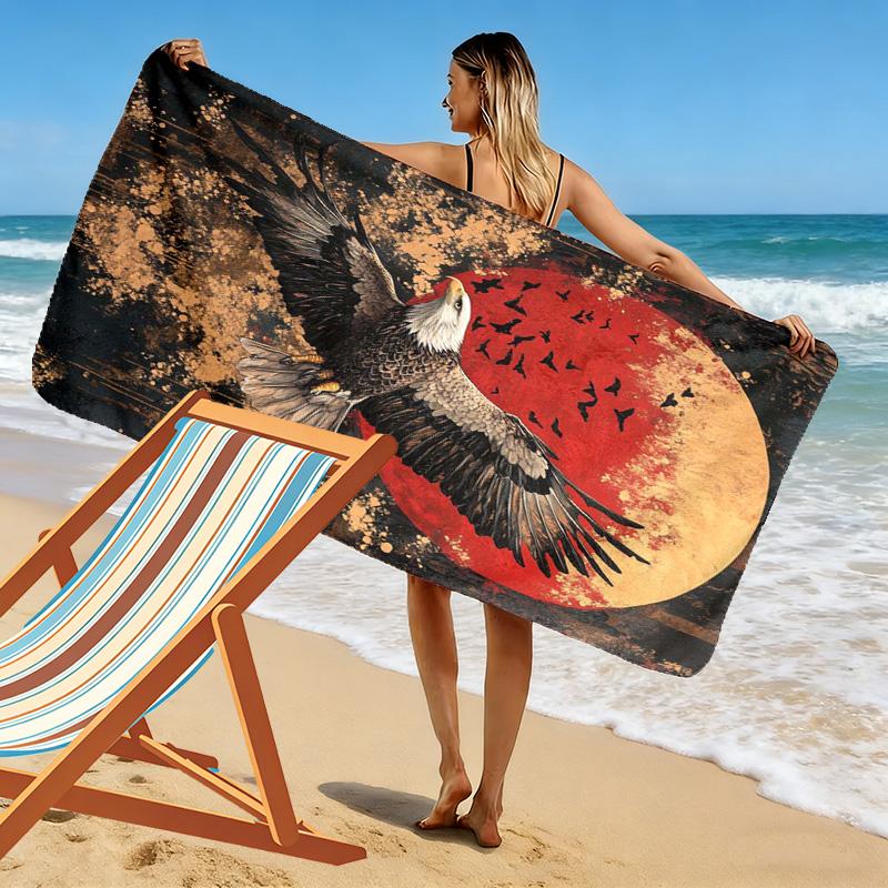 Strandtuch mit Adlerdruck, Großes weiches schnell trocknendes Handtuch für Strand Camping Schwimmen