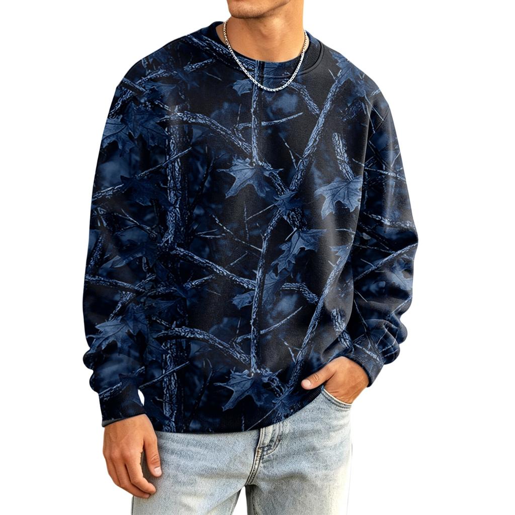 Men's Casual Long Sleeve Camouflage Print Round Neck T-Shirt Loose Fit for Everyday Wear