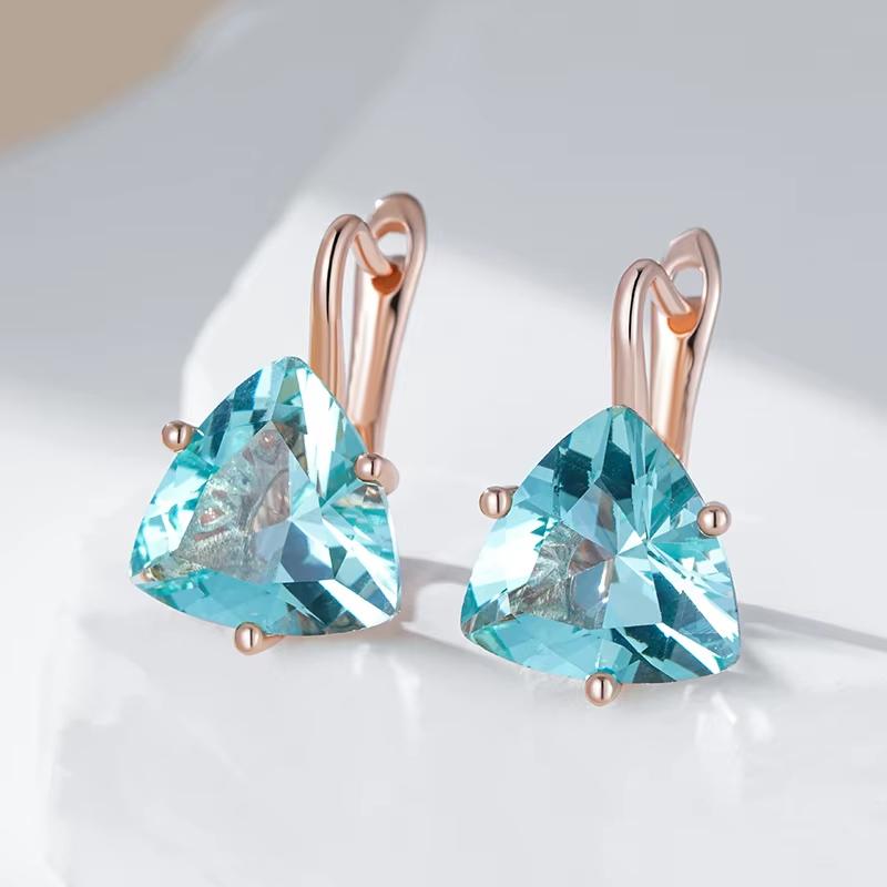 Grünes Dreieck Zirkon Einfache Frauen Ohrringe Luxus Goldene Party Schmuck Geschenke