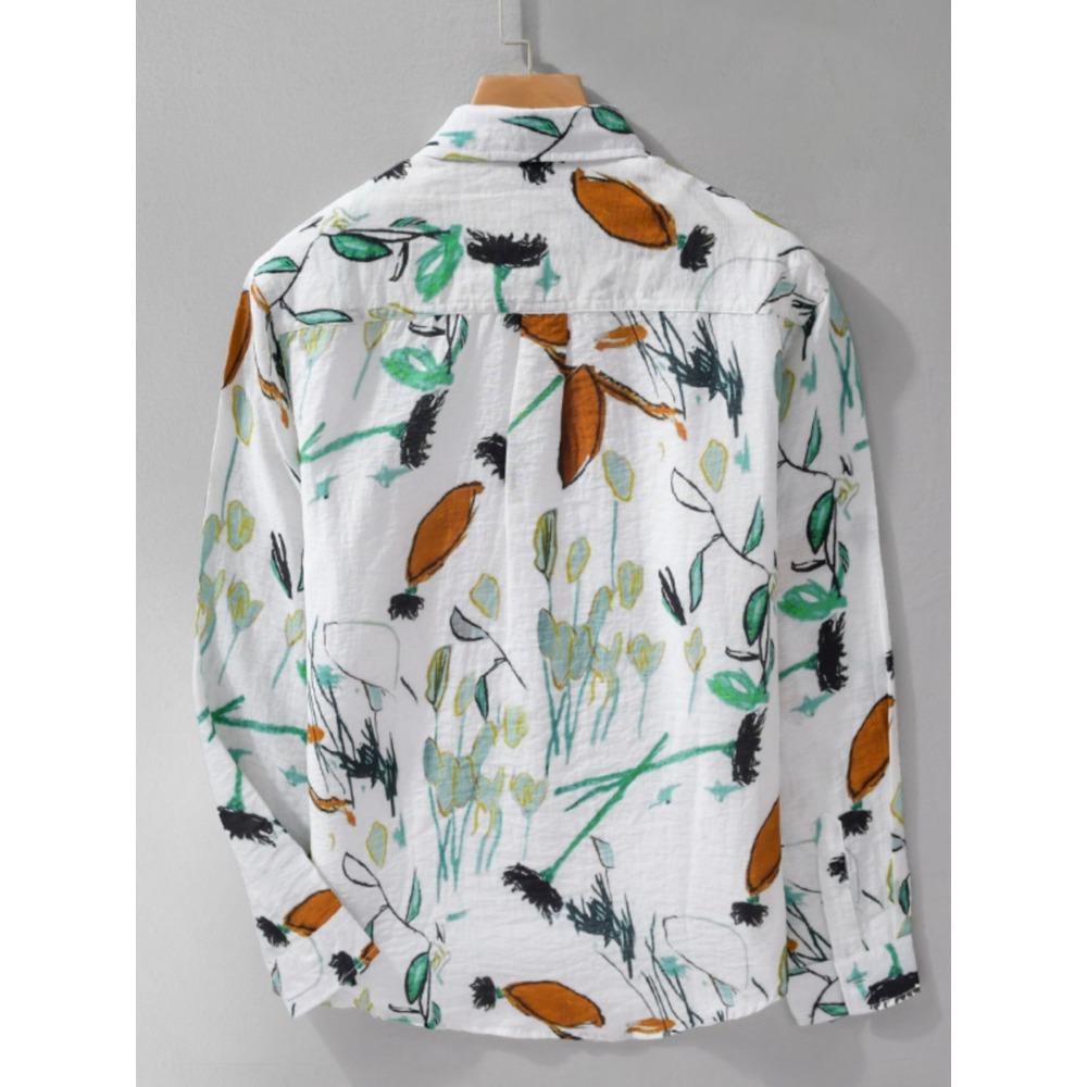 Korean Style Trendy Printed Long-sleeved Shirt for Men Summer Thin Casual Jacket Loose Fashionable Youth Cardigan