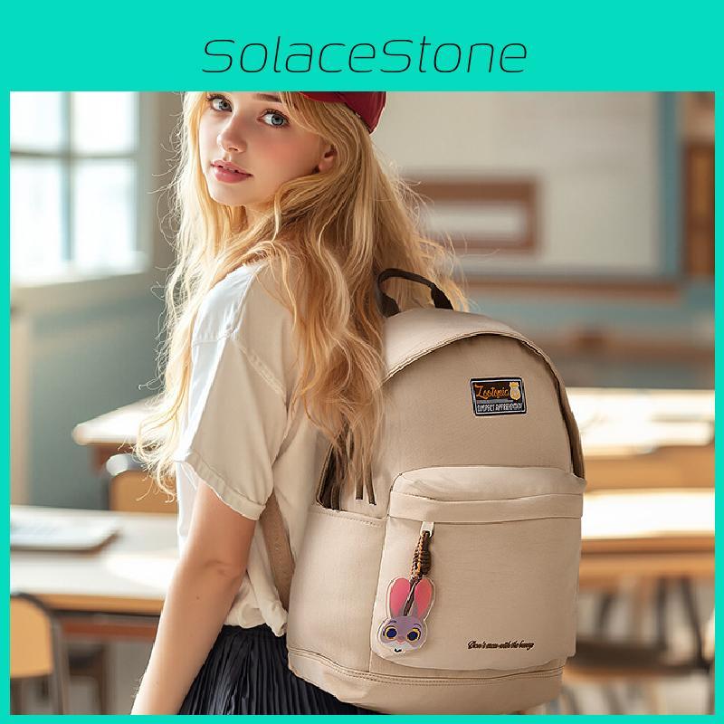 Simple Solid Color Letter And Lots Print Student Casual Backpack With Pendant For School And Daily Use