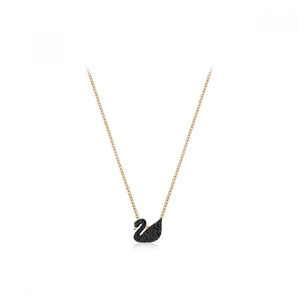 Swarovski [authentic Product Shopping Bag Included] Iconic Swan Small Necklace Rose Gold Black