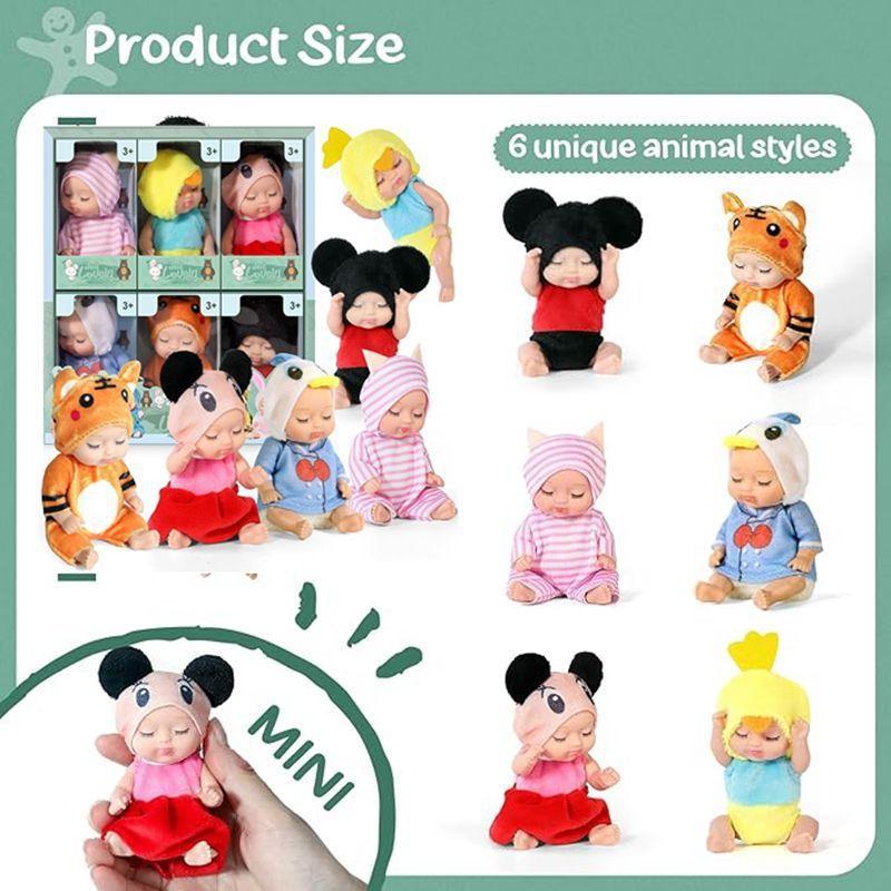 4-inch Mini Reborn Doll Simulation Baby Doll Washable Animal Clothes BJD Doll Easter Christmas Birthday Newborn Gift Set Box