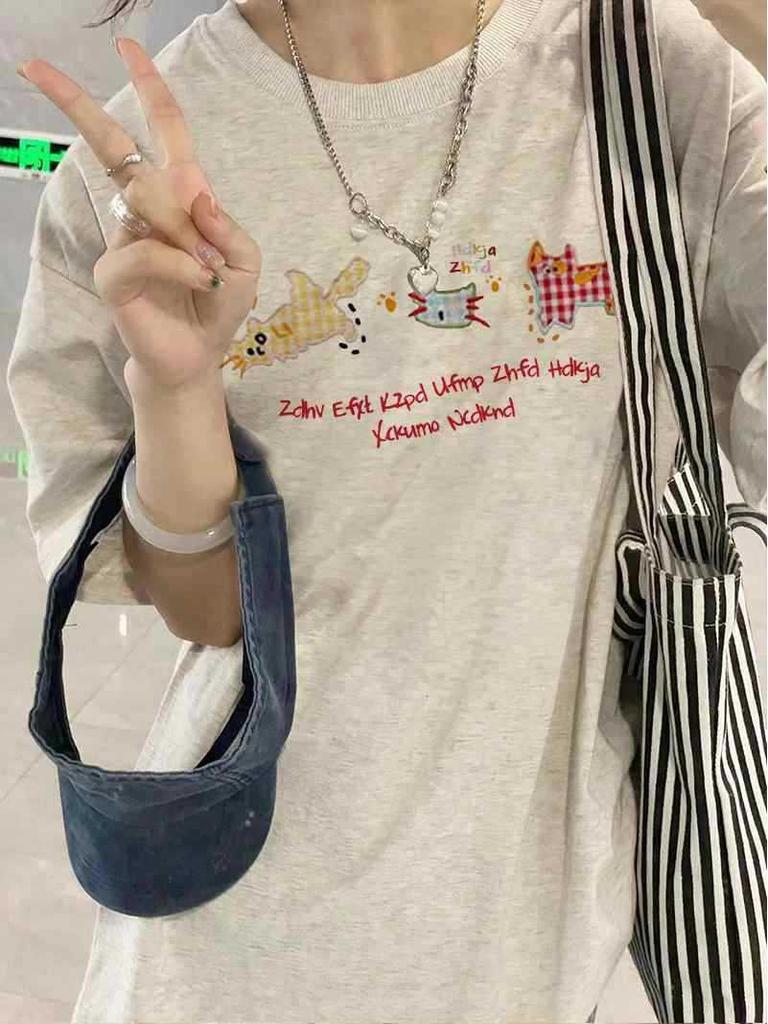 Plus Size Summer Cotton Short-Sleeve Women's T-Shirt with Trendy Shoulder Design