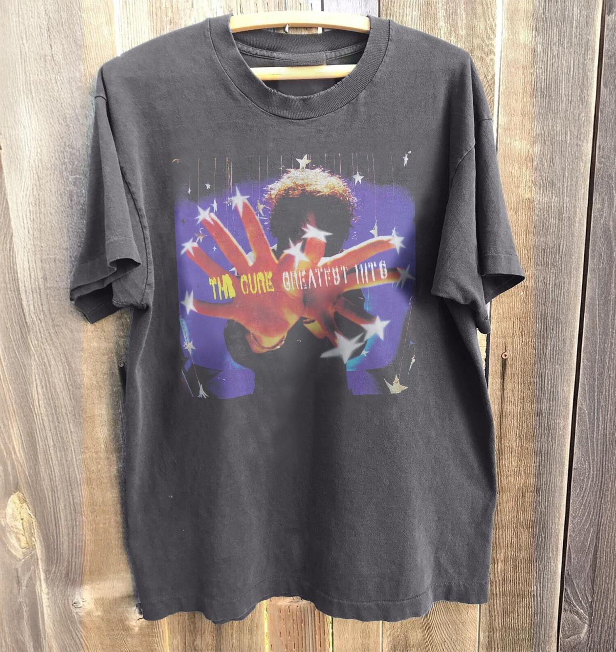 HOT! The Cure Greatest Hits Shirt Retro Album Band Charcoal Heavy Cotton T-Shirt L