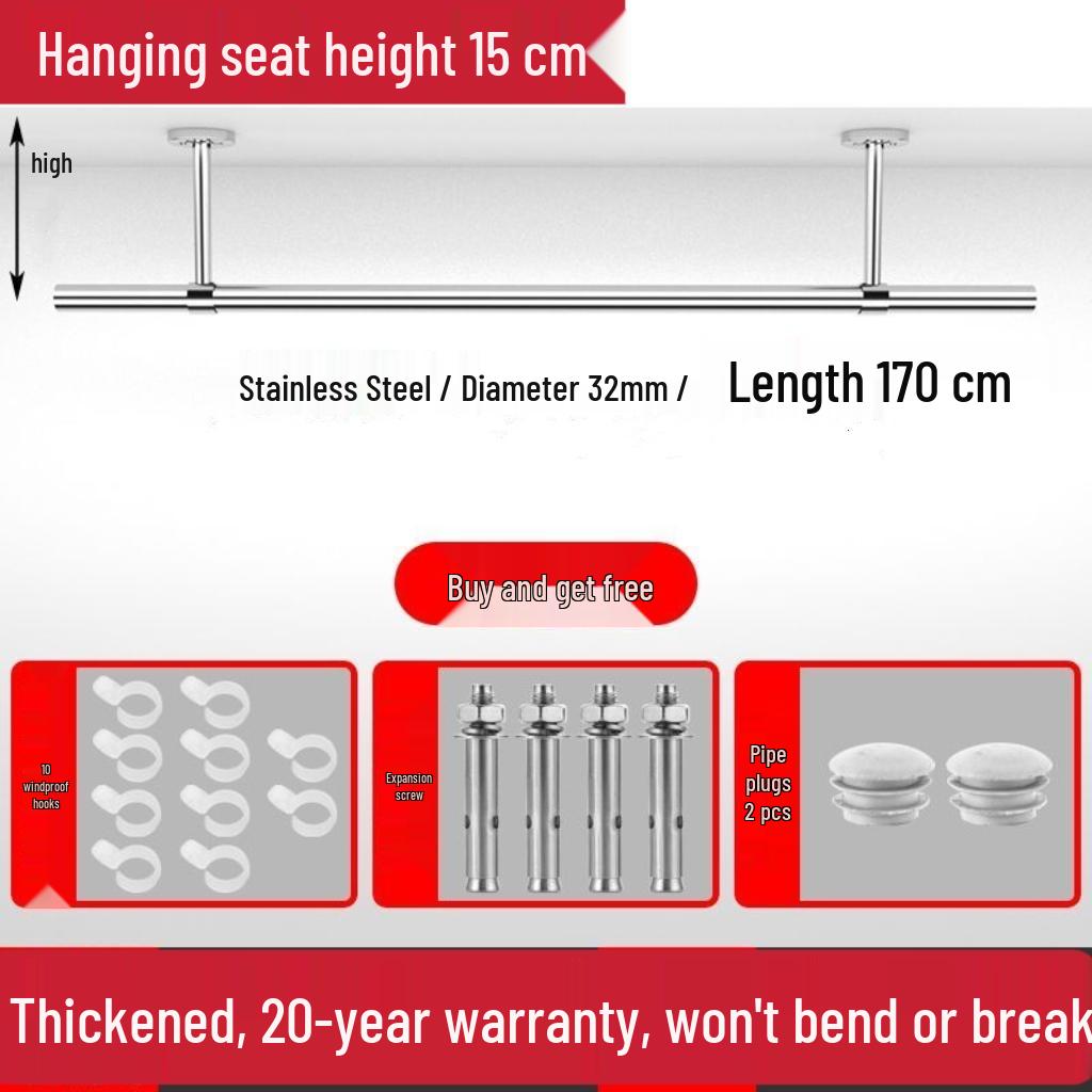 32mm 304 Stainless Steel Clothes Drying Rod for Balcony and Indoor/Outdoor Use