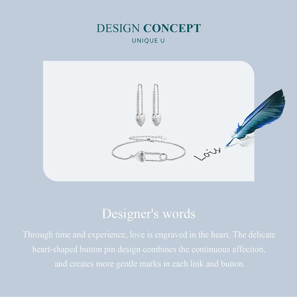 Bamoer 925 Sterling Silver Heart-Shaped Button Pin Bracelet and Earrings Jewelry Set for Women Original Design Fine Jewelry Gift