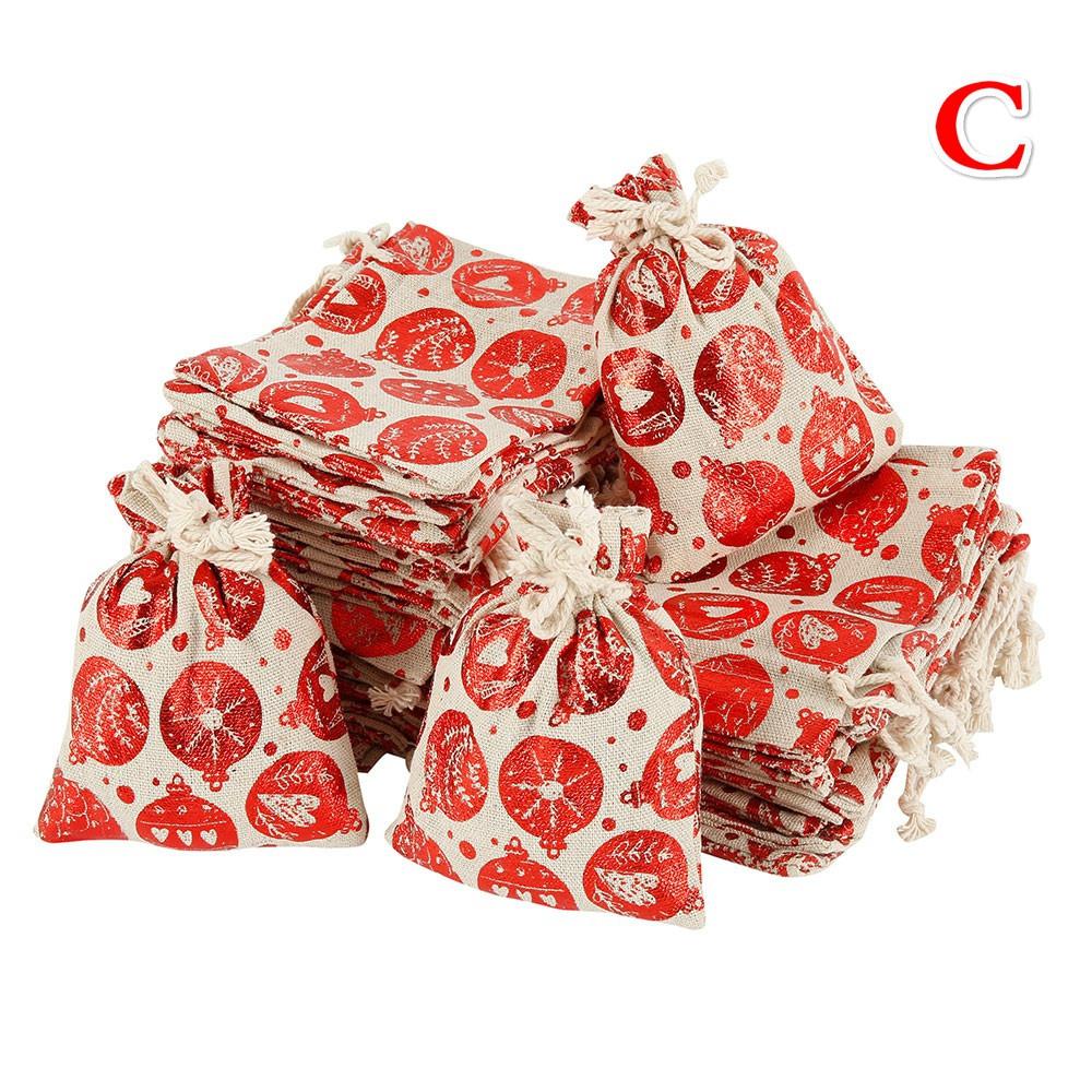50PCS Christmas Gift Bags Drawstring Reusable Candy Bag Cotton Linen Bag Santa Sacks