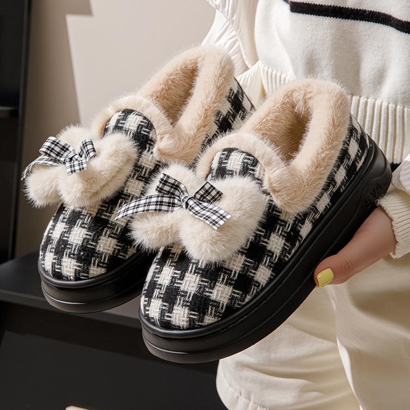 Cotton slippers new autumn and winter cotton shoes velvet warm soft-soled shoes Japanese bow cotton shoes