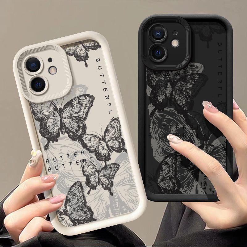 

Для iPhone 16 Pro Max 15 14 Plus 13 12 Pro 11 XS XR 8 7 чехол однотонный матовый силиконовый чехол с рисунком бабочки мягкий TPU чехол для телефона iPhone 15 чёрный