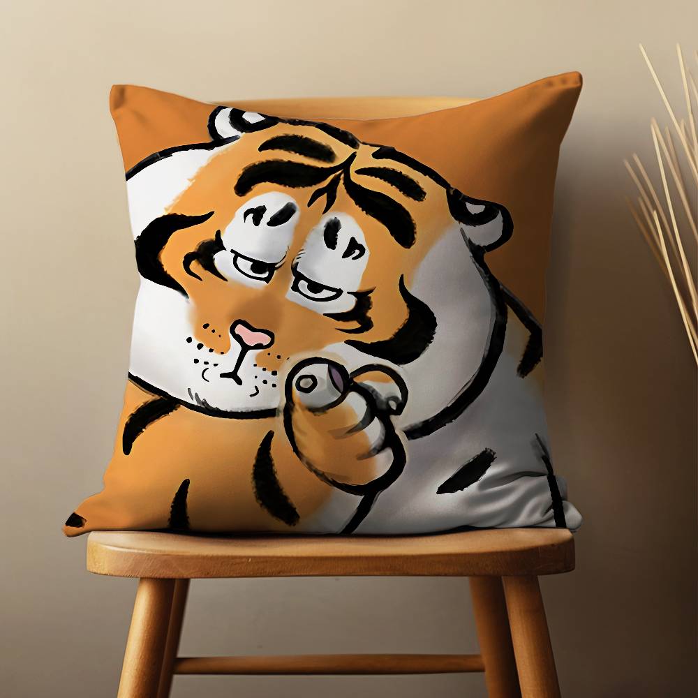 Funny Cute Cartoon Tiger Throw Pillow Case For 45*45cm,55*55cm,30*30cm For Home Bedroom Decoration And Protector