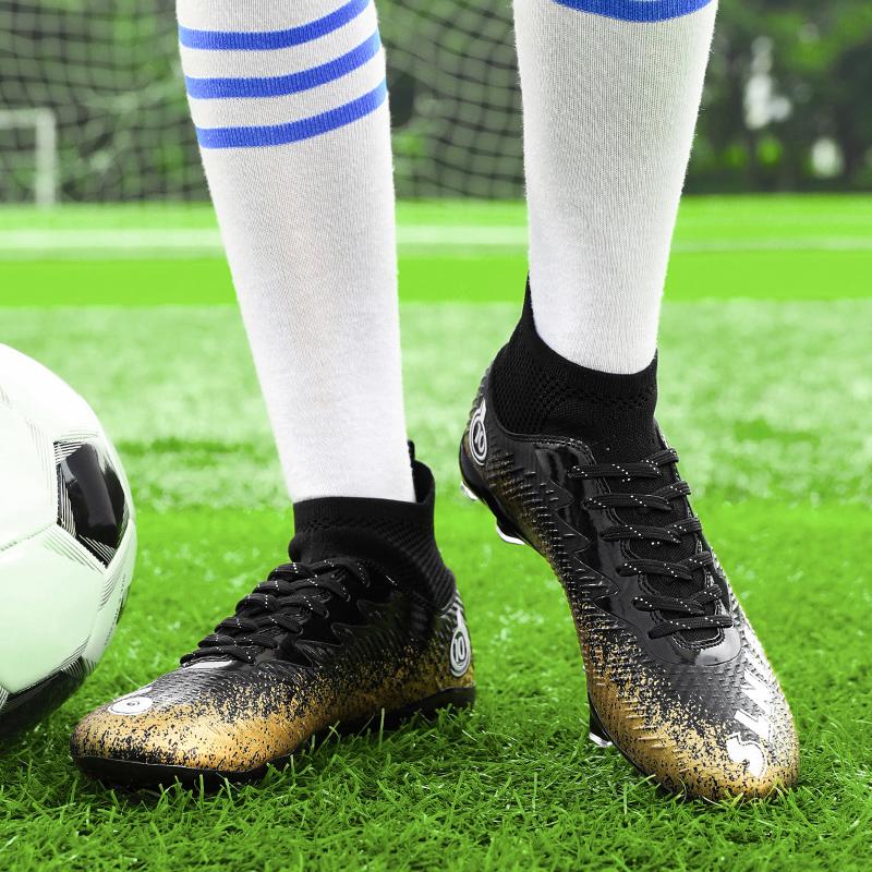 33-46 Men's High-top Football Shoes Are Laid-up Large-scale Children's Artificial Lawn AG Long Nail Football Boots Training Black Sneakers