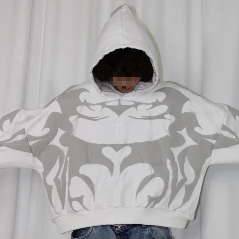 Y2K męska i damska bluza z kapturem hip-hop retro abstrakcyjny wzór nadrukowany harajuku gotycki