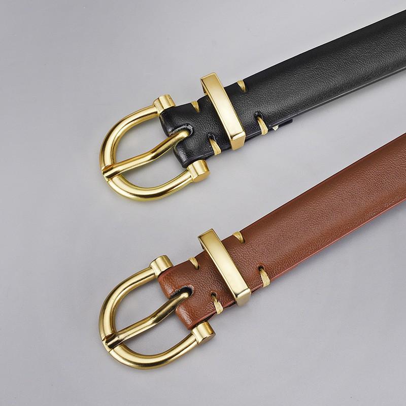 Genuine Leather Womens Belt With Alloy Pin Buckle Slim 1.8cm Width Sweet Chic Style Jeans Office Date Outfits