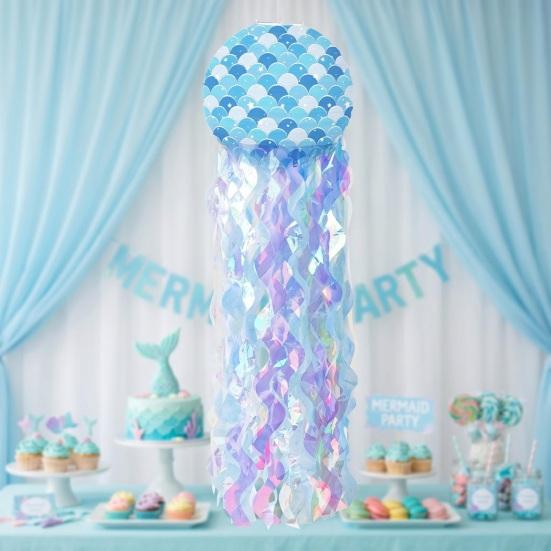 Jellyfish Lanterns Large Hanging Jellyfish Paper Lantern with Mermaid Scales for Under The Sea Baby Shower Ocean Theme Mermaid Birthday