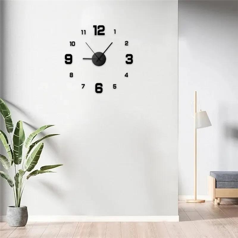 Large 3D Integrated Wall Clock Modern Frameless DIY Design For Home Office Decorations Wall Watch Art Black