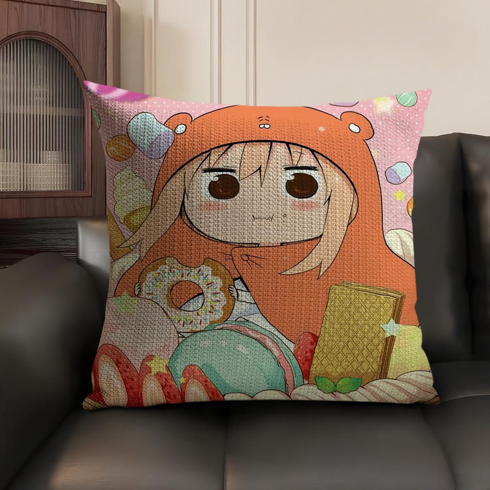 Doma U-Umaru Anime Cushion Cover Natural Linen Organic Fabric Double-Sided Printing Sofa Home Decor Gift Pillow Case