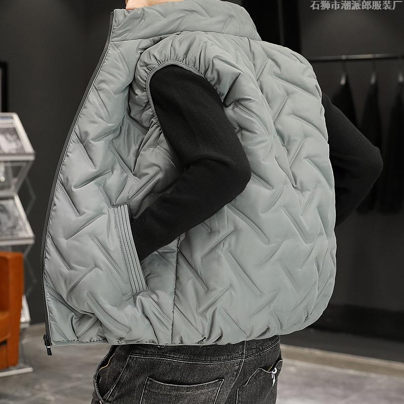 Feather Rong Cotton Vest Men's Autumn and Winter Stand-up Collar Warm Vest Korean Version Fashion Casual Large Size Men's Vest Men's Clothing