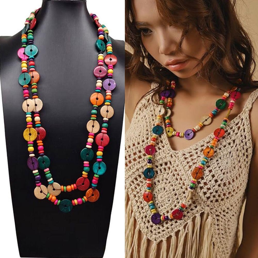 New Coconut Shell Long Beaded Irregular Beaded Coated Reflective Glass Beads Bohemian Colorful Chunky Vintage for Women