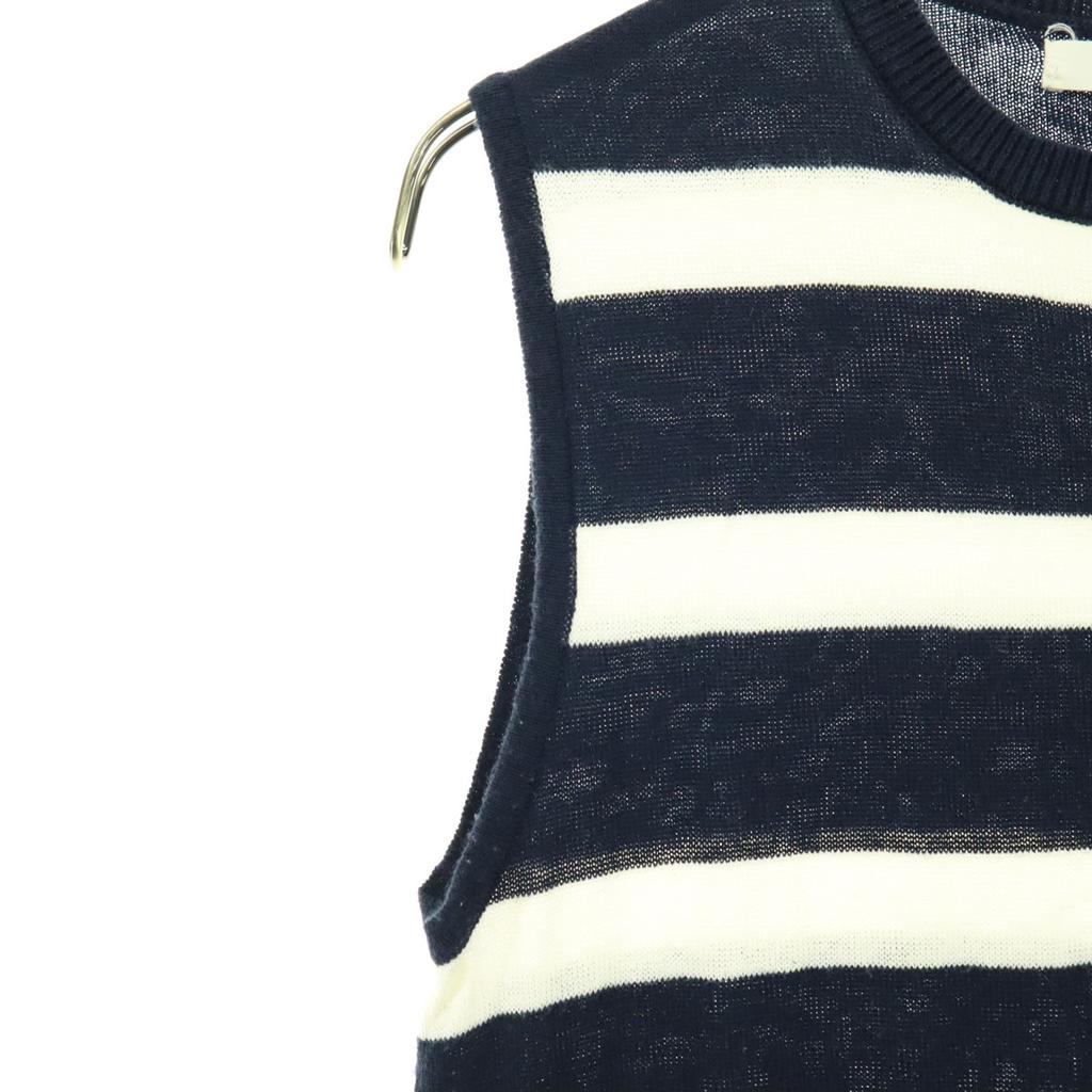 SM2 Bordürenmuster Ärmelloses Knielanges Kleid M Marineblau System Damen Gebraucht