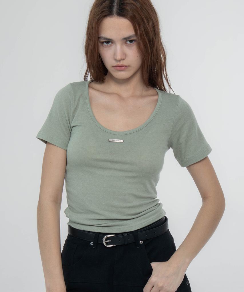 CHICKS Two-Way Angora Round Slim T-Shirt White