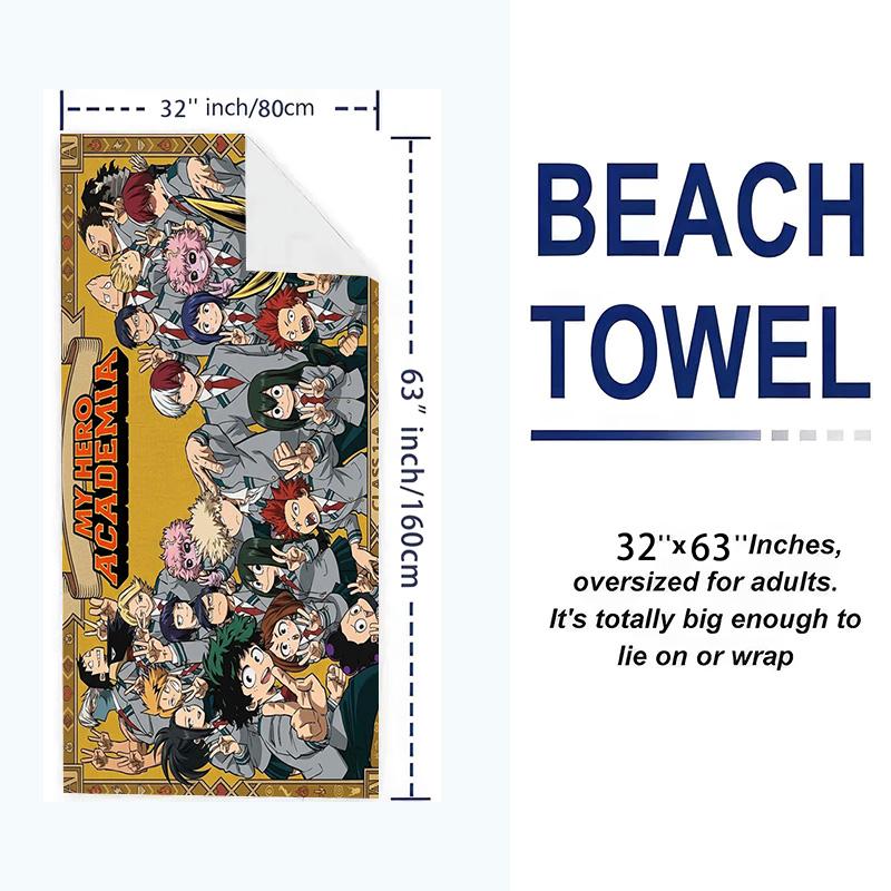 Anime Hero Academia Print Beach Towel, Large Soft Quick Dry Towel for Beach Camping Swimming