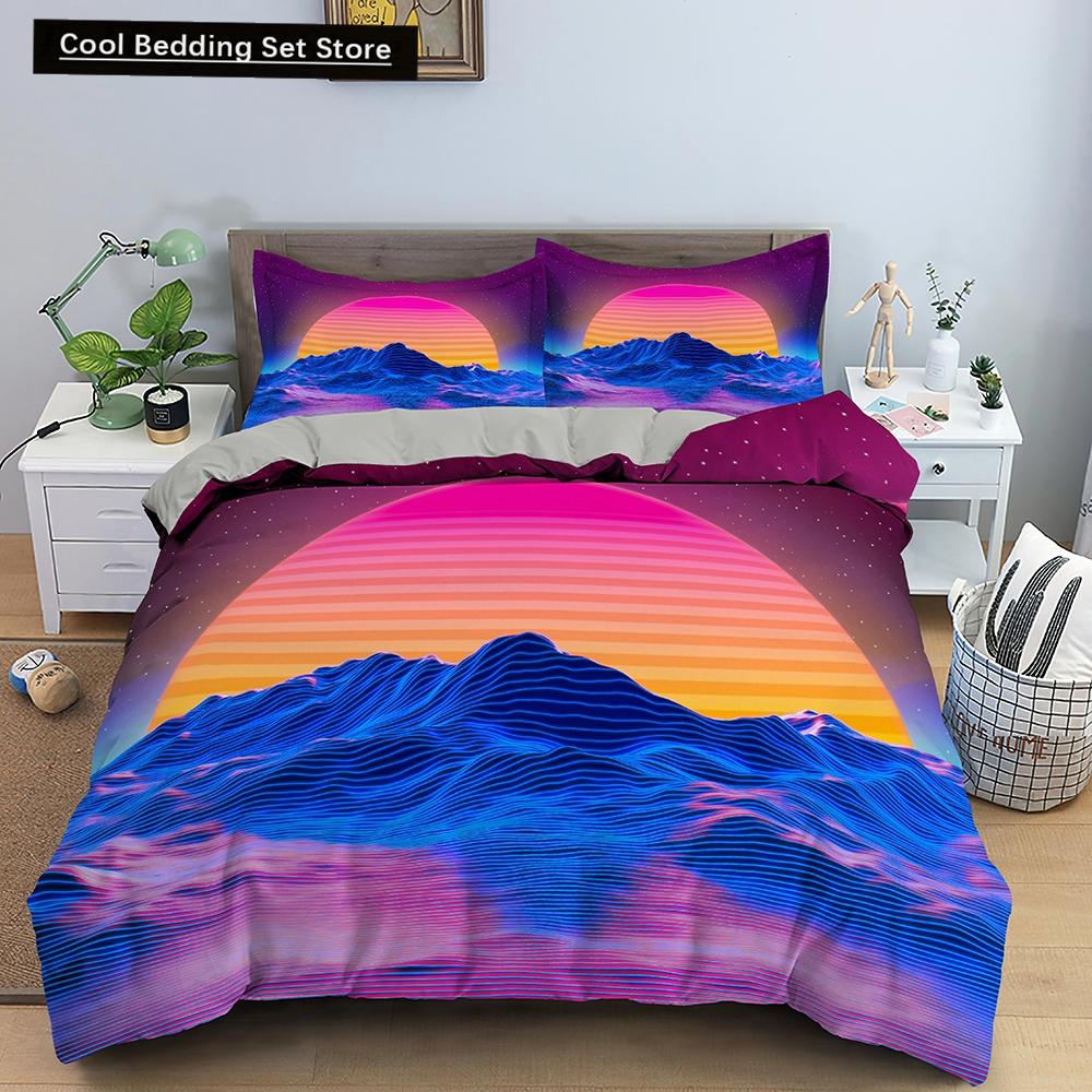 Ozeanwelle Bettwäscheset 3D Abstrakte Kunst Bettbezug King/Queen Größe mit Kissenbezug Aquarellstil 2/3-teilig Polyester Steppdeckenbezug