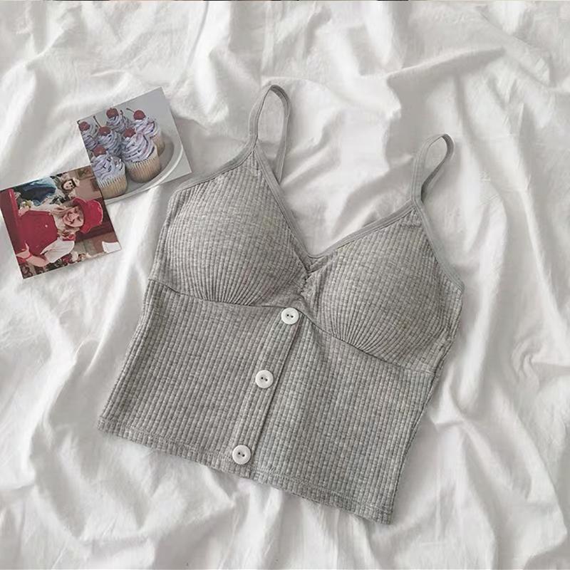 

Модный красочный топ на бретельках с эластичной подкладкой, бюстгальтер с пуговицами серый