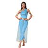 Womens Arab Princess Costume Belly Dance Design Gem Decor Contrast Color Shiny Tulle Overlay Jumpsuit