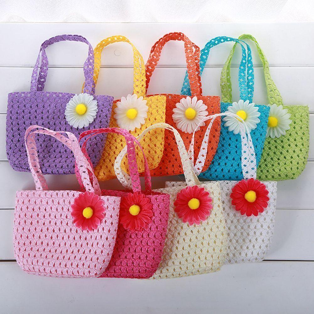 2Pcs/Set Flower Design Children Beach Hats Set Wide Brim Straw Wide Hat  Kids Summer Holiday