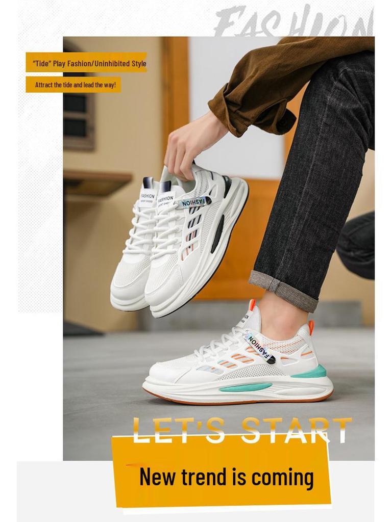 Męskie letnie oddychające sneakersy z siateczki: Modne, na grubej podeszwie, casualowe i wszechstronne buty do skateboardingu.