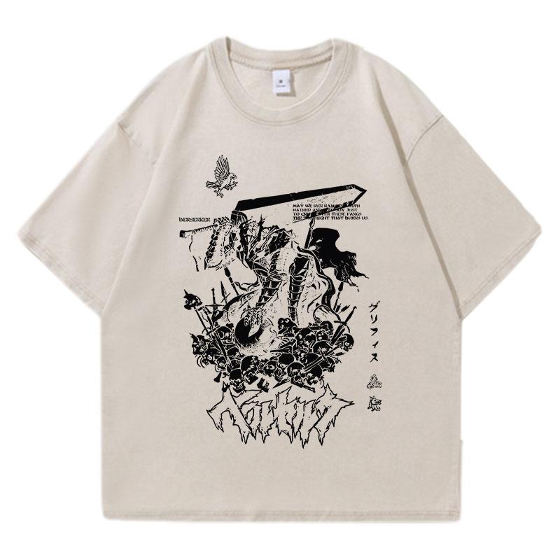 Letní Anime Berserk Prané Trička Retro Punk Bavlna Vintage Trička Harajuku Ležérní Dámské Pánské Krátký Rukáv Top Tričko