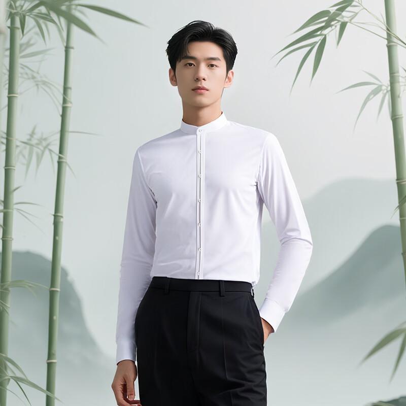 Teluoman Unisex Stand Collar Iron-Free Shirt 4XL