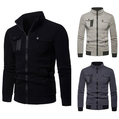 Mens Zipper Pocket  Splicing Pullover Long Sleeve  Sweatshirt Tops Blouse