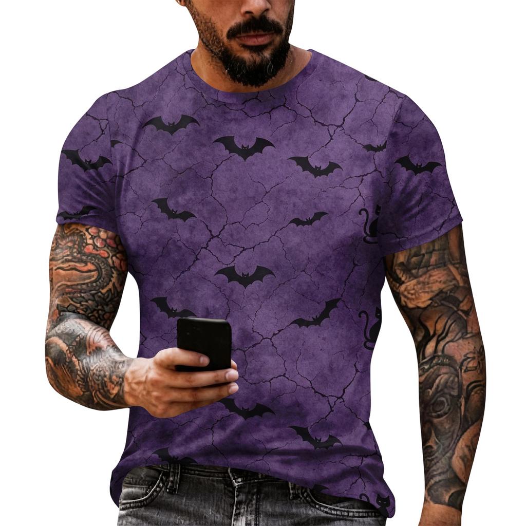 Men's Halloween Print Short Sleeve T Shirt Loose Casual Summer Daily Top Crew Neck Comfortable Fit for Outdoor Indoor Wear