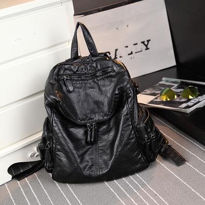 Luxury Women Soft PU Leather Backpacks for Girls Casual Daypack Black Vintage Punk Style Backpack School Bags Rucksack