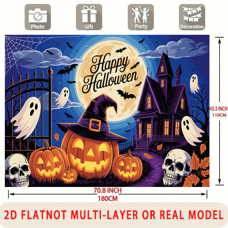 Party Backdrop Halloween Flat Spooky Pumpkins Ghosts Skulls Showers Birthdays Weddings Photo Booth Decor Front Door Decor