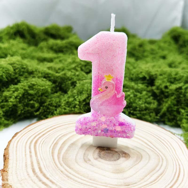 Pink Purple Swan Digital Candle Creative Design Selection Materials Colorful Birthday Cake Accessories Ambience