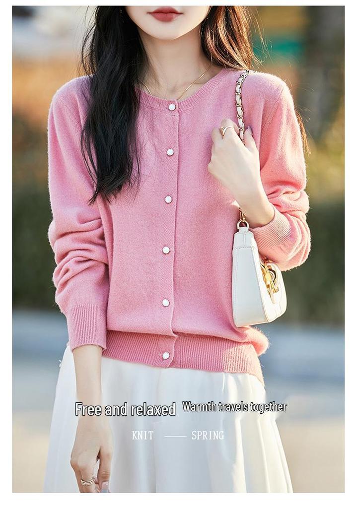 Autumn & Winter Round Neck Wool Cardigan - Women's Loose Knit Jacket, Long Sleeve, Short Style Top