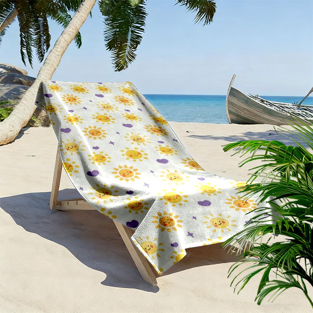Cute Smiling Sun and Purple Hearts Pattern Beach towel quick-drying for travel outdoor sports jogging beach and swimming