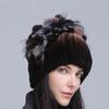 Winter Women's Warm Fashion Thick Wool Hat Rex Rabbit Fur Hat Knitted with Side Flower Hat